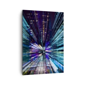 Bild auf Leinwand - Leinwandbild - Dynamische Ansicht der Stadt bei Nacht mit Lichteffekt - 50x70cm - Übergang zum Hyperraum - Moderne Wanddekoration für Wohnzimmer und Schlafzimmer ARTTOR