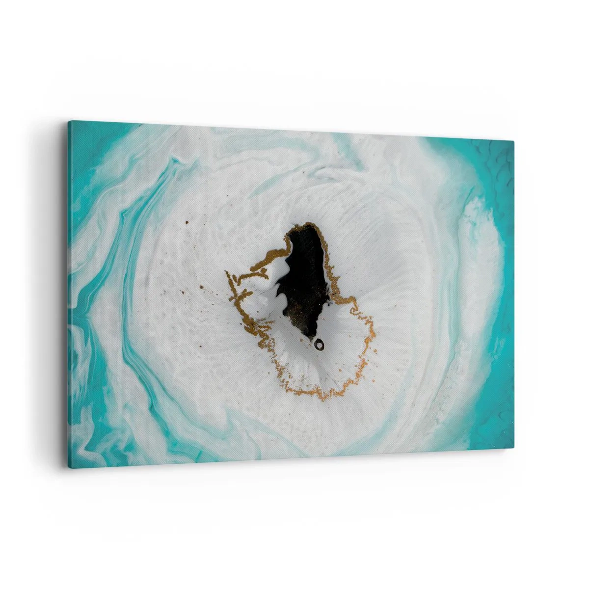 Bild auf Leinwand - Leinwandbild - Abstraktes Geodenmotiv in Türkis-, Weiß- und Goldtönen - 100x70cm - Nach Innen eindringen - Moderne Wanddekoration für Wohnzimmer und Schlafzimmer ARTTOR
