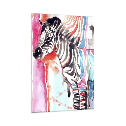 Glasbild - Bild auf glas - Buntes Zebra im Aquarellstil - 50x70cm - Unbeschwerter Witz der Natur - Moderne Wanddekoration für Wohnzimmer und Schlafzimmer ARTTOR