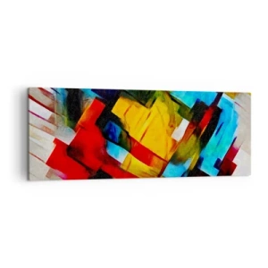 Bild auf Leinwand - Leinwandbild - Abstrakte geometrische Komposition in lebendigen Farben - 140x50cm - Ein bunter Interleaver - Moderne Wanddekoration für Wohnzimmer und Schlafzimmer ARTTOR