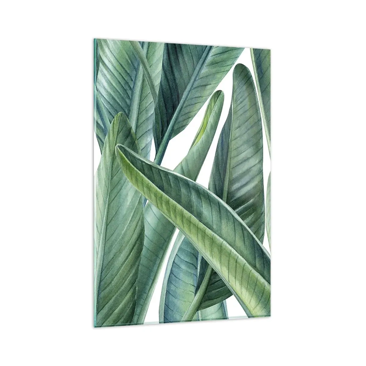 Glasbild - Bild auf glas - Grüne Blätter im minimalistischen, botanischen Stil - 80x120cm - An und für sich Grün - Moderne Wanddekoration für Wohnzimmer und Schlafzimmer ARTTOR