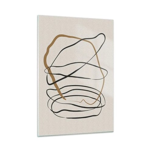 Glasbild - Bild auf glas - Eine ausdrucksstarke Linienkomposition in Schwarz und Braun auf hellem Hintergrund. - 50x70cm - Komposition – Looptanz - Moderne Wanddekoration für Wohnzimmer und Schlafzimmer ARTTOR