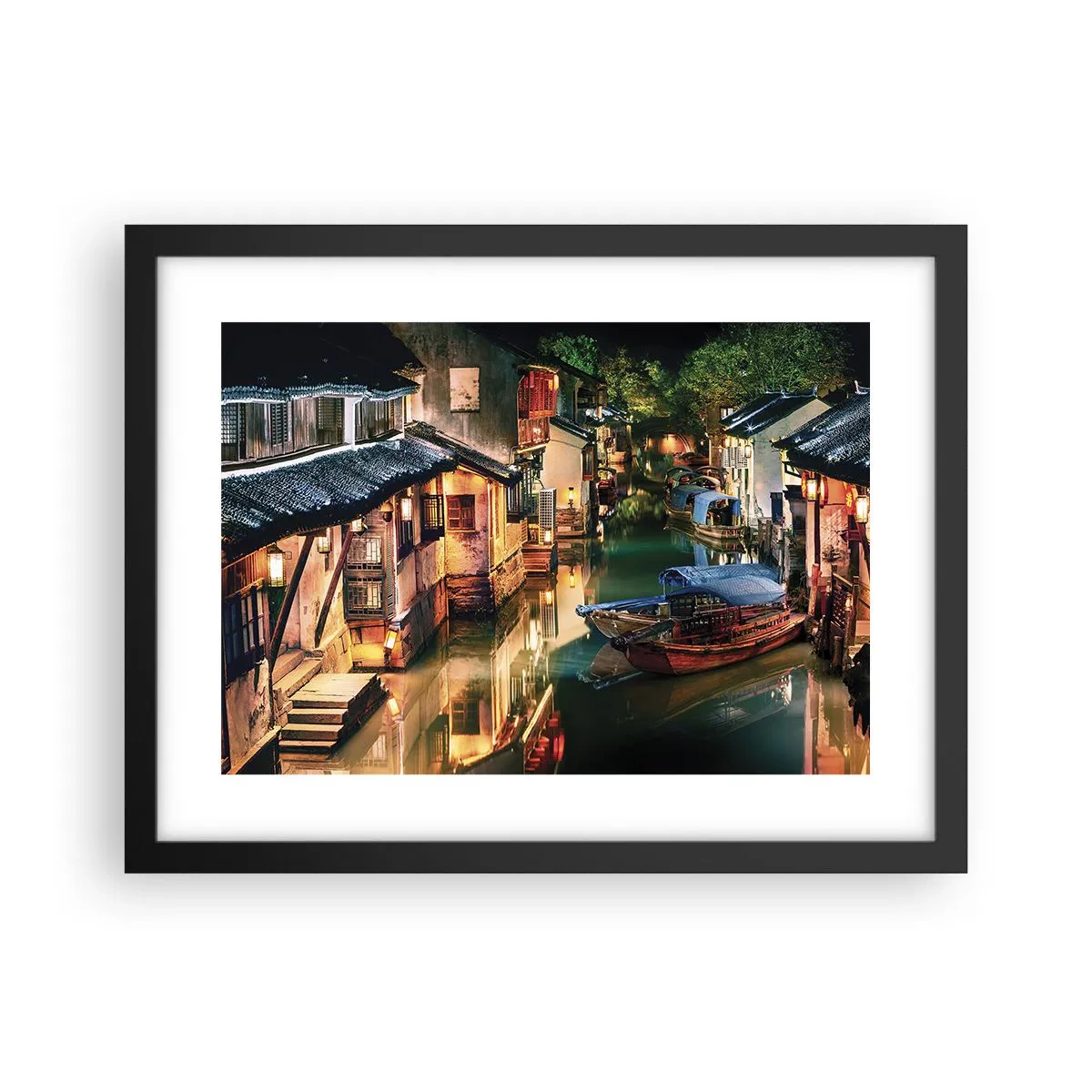 Poster in einem schwarzem Rahmen - Ein Abend auf einer chinesischen Straße - 40x30 cm