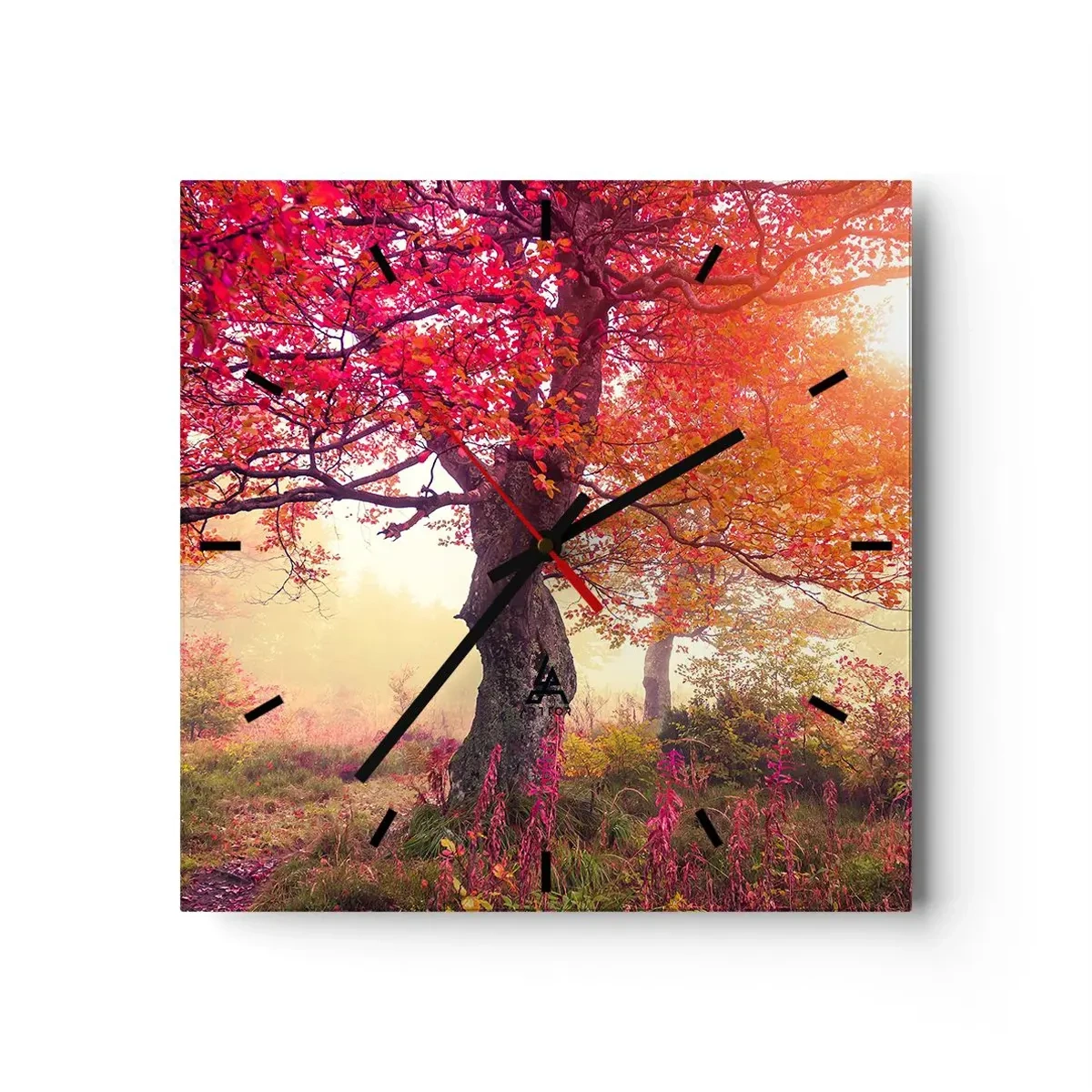 Wanduhr - Glasuhr - Herbstlandschaft mit Bäumen in intensiven Farben - 30x30cm - Blühende Raserei - Moderne Wanddekoration für Wohnzimmer und Schlafzimmer ARTTOR