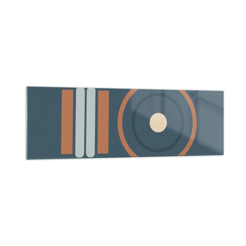 Glasbild - Bild auf glas - Eine geometrische Komposition mit Kreisen und Rechtecken in gedämpften Farben. - 160x50cm - Das Wesen der Dinge - Moderne Wanddekoration für Wohnzimmer und Schlafzimmer ARTTOR