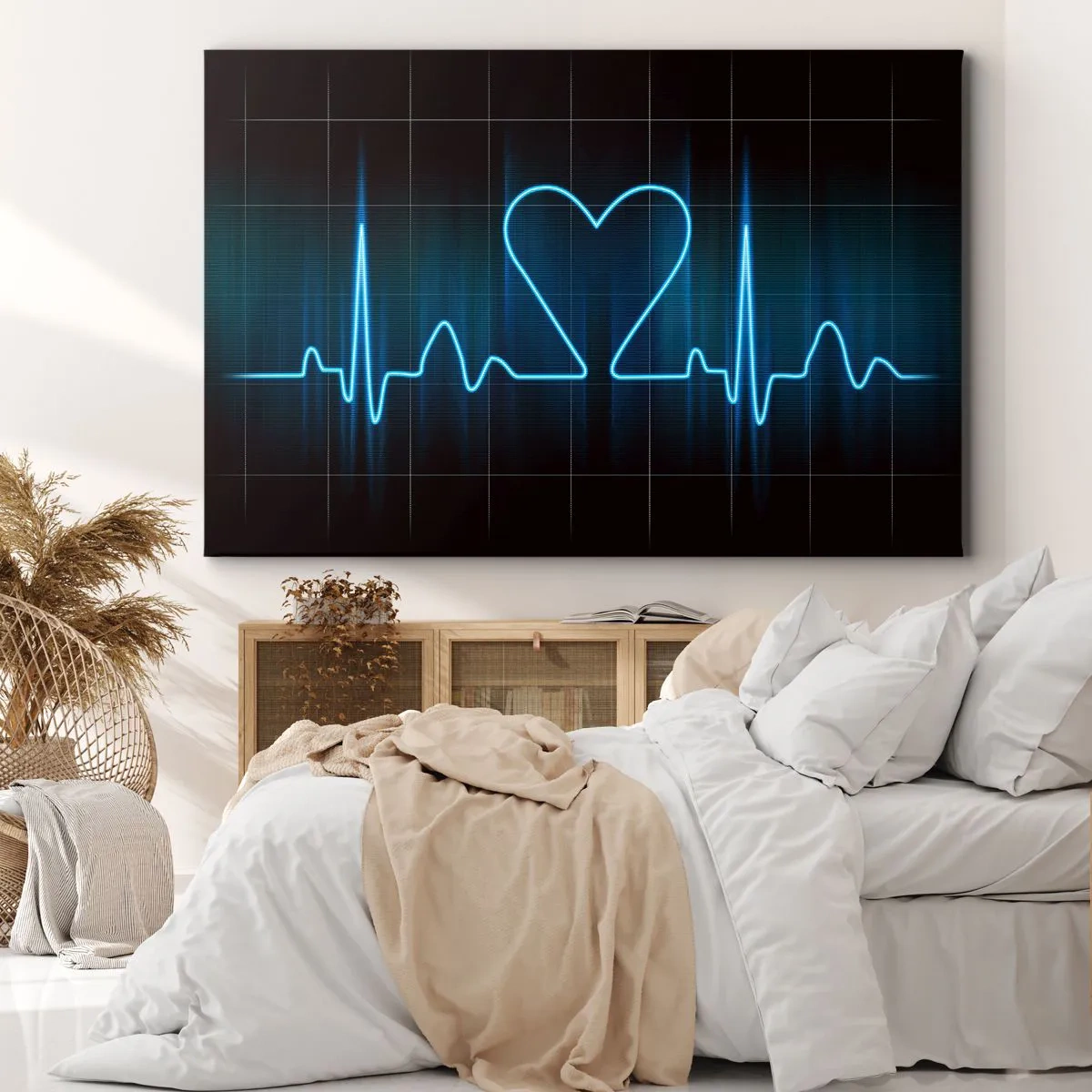 Bild auf Leinwand - Leinwandbild - Eine Lebenslinie mit einem Herz auf einem medizinischen Überwachungshintergrund in Blautönen. - 70x50cm - Im Rhythmus des Herzens - Moderne Wanddekoration für Wohnzimmer und Schlafzimmer ARTTOR