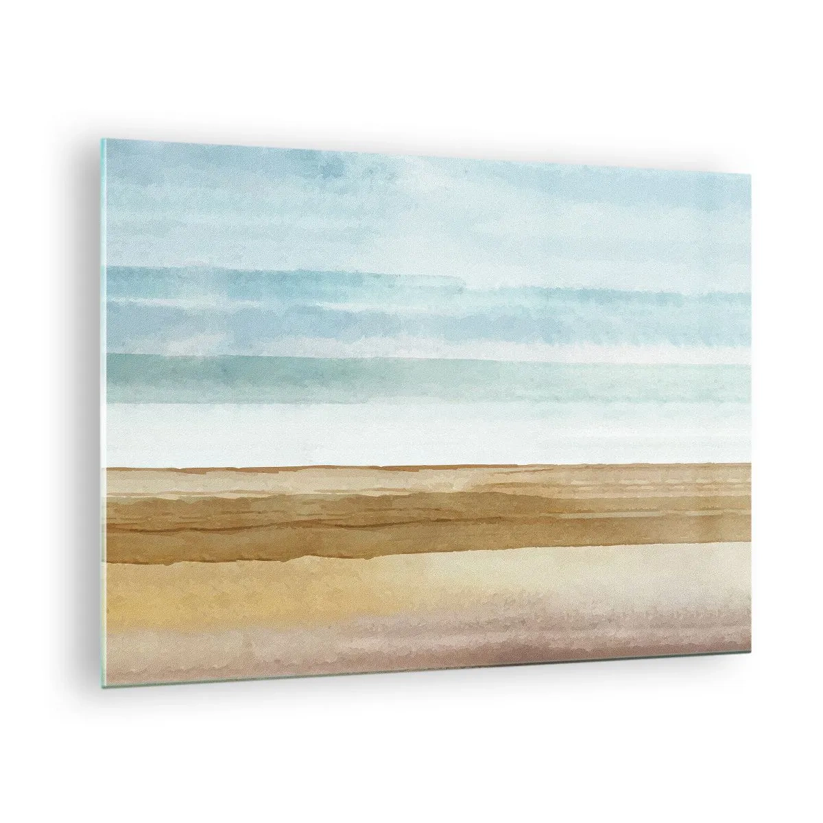 Glasbild - Bild auf glas - Ein minimalistischer Strand im pastellfarbenen Aquarellstil - 70x50cm - Trost - Moderne Wanddekoration für Wohnzimmer und Schlafzimmer ARTTOR