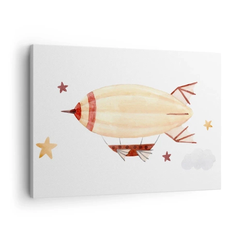 Bild auf Leinwand - Leinwandbild - Ein handbemaltes Luftschiff vor Sternenhimmel - 70x50cm - Luftschiff - Moderne Wanddekoration für Wohnzimmer und Schlafzimmer ARTTOR