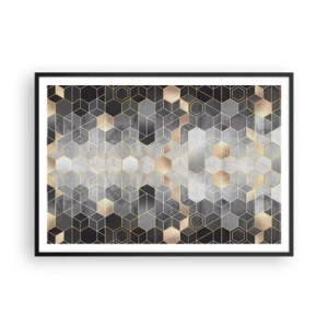 Poster in einem schwarzem Rahmen - Geometrisches Muster in goldenen Farbtönen - 100x70cm - Diamant-Komposition - Moderne Wanddekoration für Wohnzimmer und Schlafzimmer ARTTOR