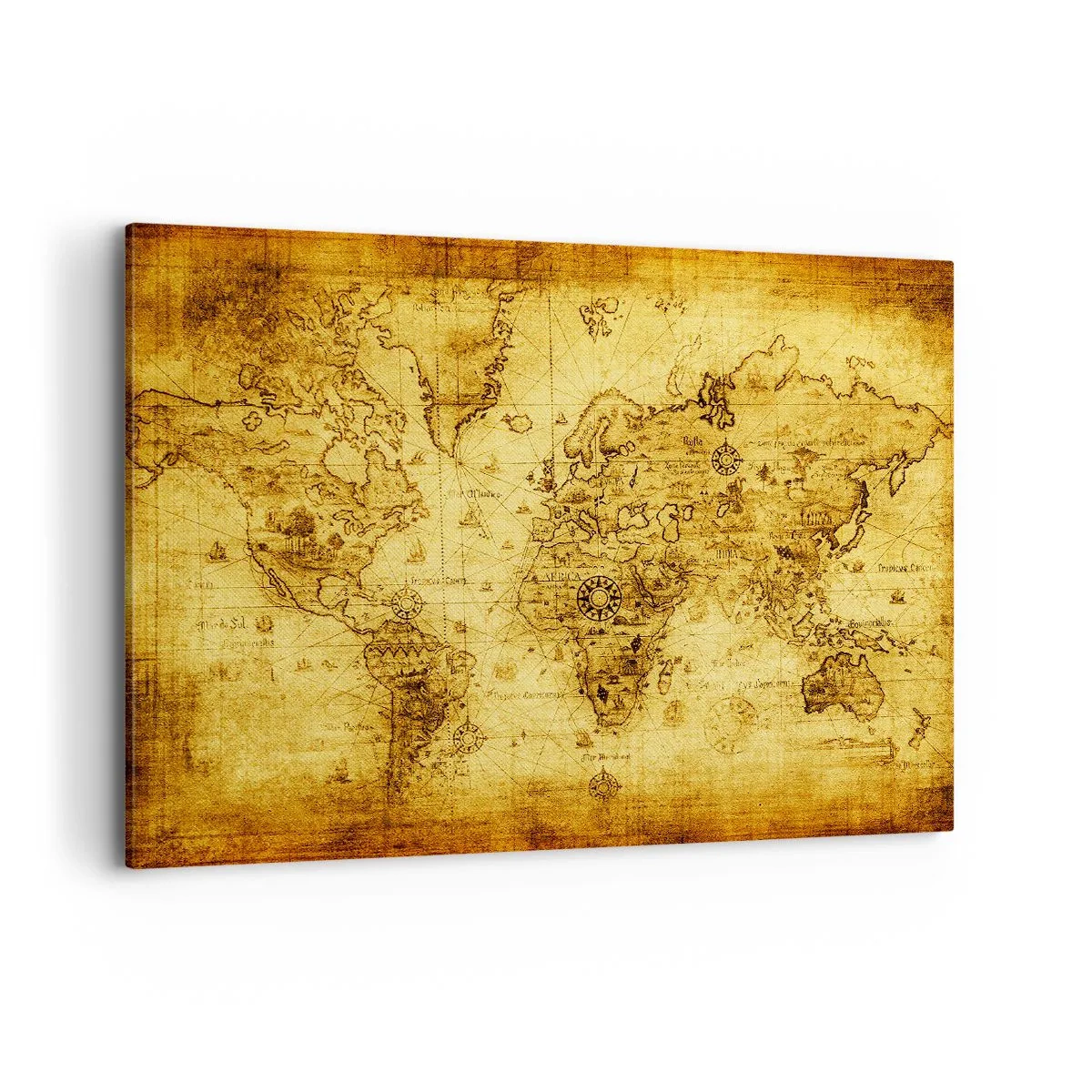 Bild auf Leinwand - Leinwandbild - Antike Vintage-Weltkarte - 100x70cm - Diese Welt ist seltsam - Moderne Wanddekoration für Wohnzimmer und Schlafzimmer ARTTOR