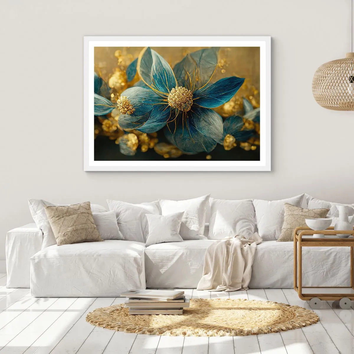 Poster in einem weißen Rahmen - Mit Gold blühen - 91x61 cm
