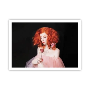Poster - Eine Frau mit roten Haaren hält eine Rose - 100x70cm - Im barocken Stil - Moderne Wanddekoration für Wohnzimmer und Schlafzimmer ARTTOR