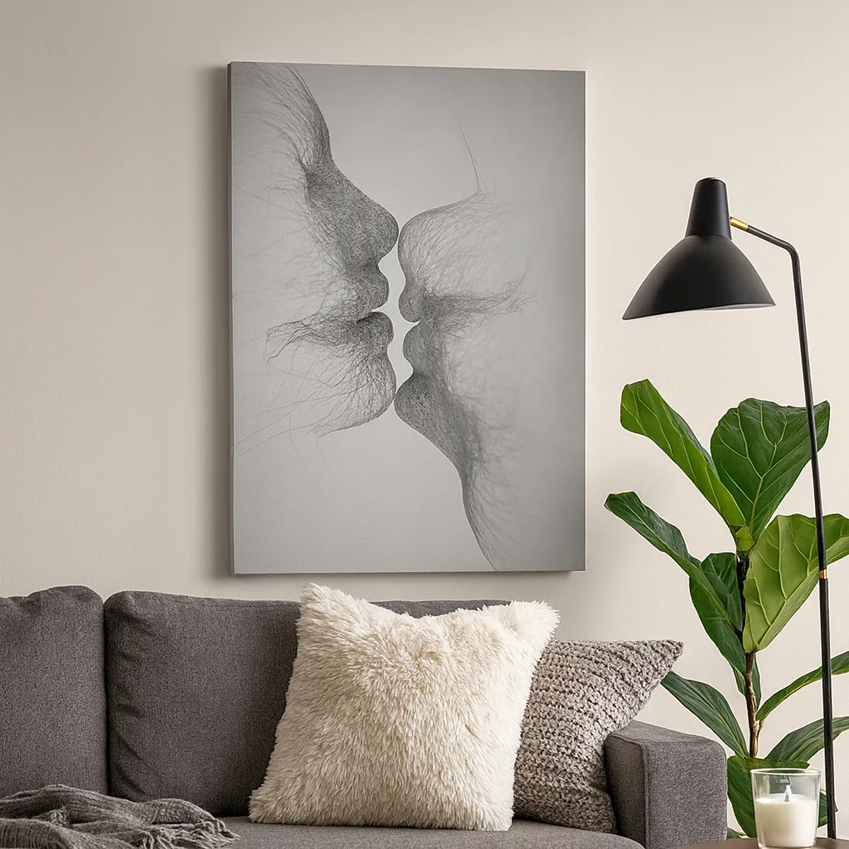 Bild auf Leinwand - Leinwandbild - Ein abstrakter Kuss in ätherischer Form - 50x70cm - Kuss des Windes - Moderne Wanddekoration für Wohnzimmer und Schlafzimmer ARTTOR