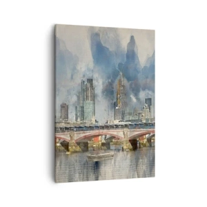 Bild auf Leinwand - Leinwandbild - Aquarellansicht der Brücke und der Skyline der Stadt - 50x70cm - London in seiner ganzen Pracht - Moderne Wanddekoration für Wohnzimmer und Schlafzimmer ARTTOR