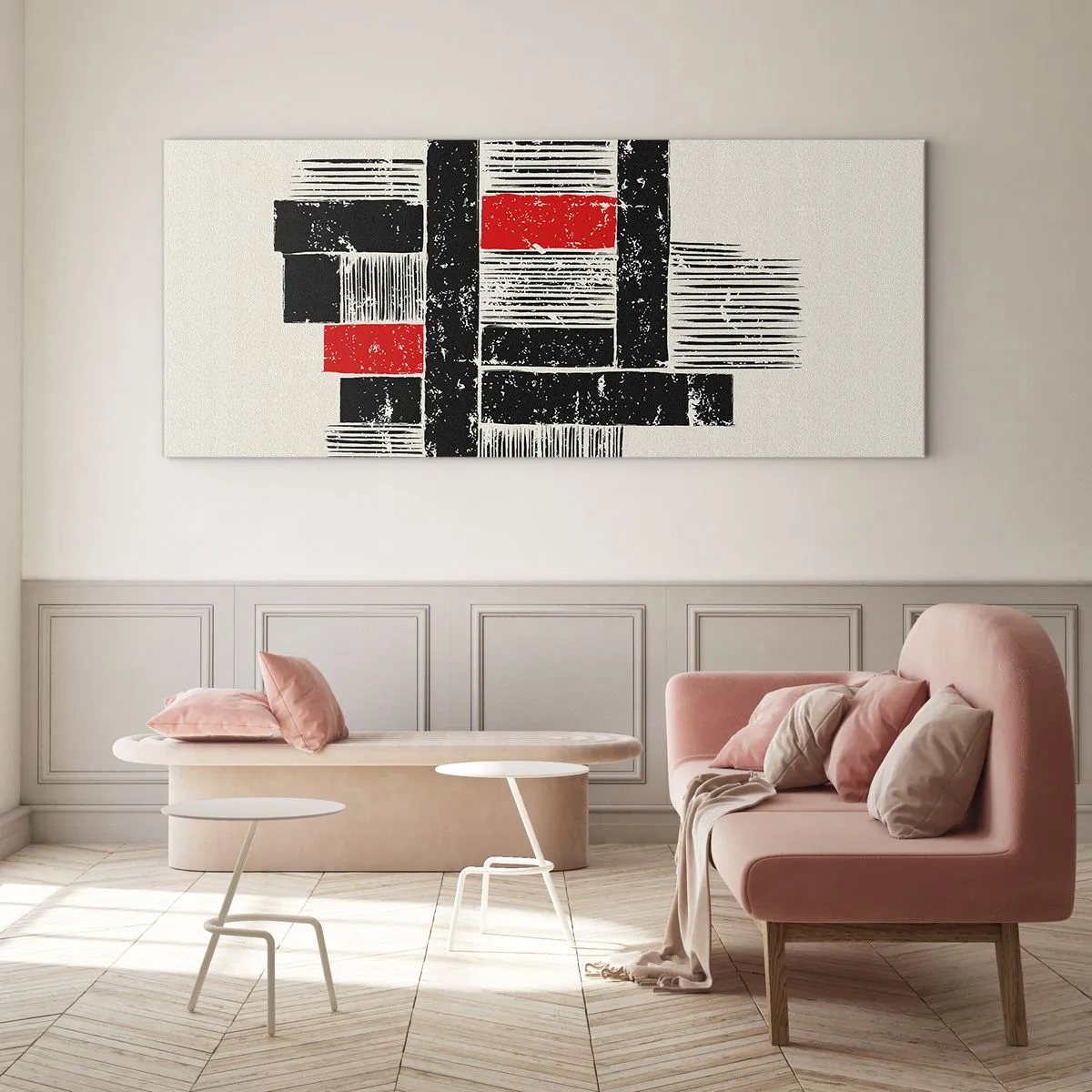 Glasbild - Bild auf glas - Abstrakte geometrische Komposition in Schwarz und Rot - 160x50cm - Rot und Schwarz - Moderne Wanddekoration für Wohnzimmer und Schlafzimmer ARTTOR