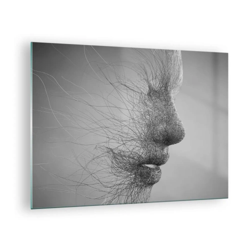 Glasbild - Bild auf glas - Schwarz-weißes abstraktes Gesichtsprofil mit Linien - 70x50cm - Der Geist des Windes - Moderne Wanddekoration für Wohnzimmer und Schlafzimmer ARTTOR