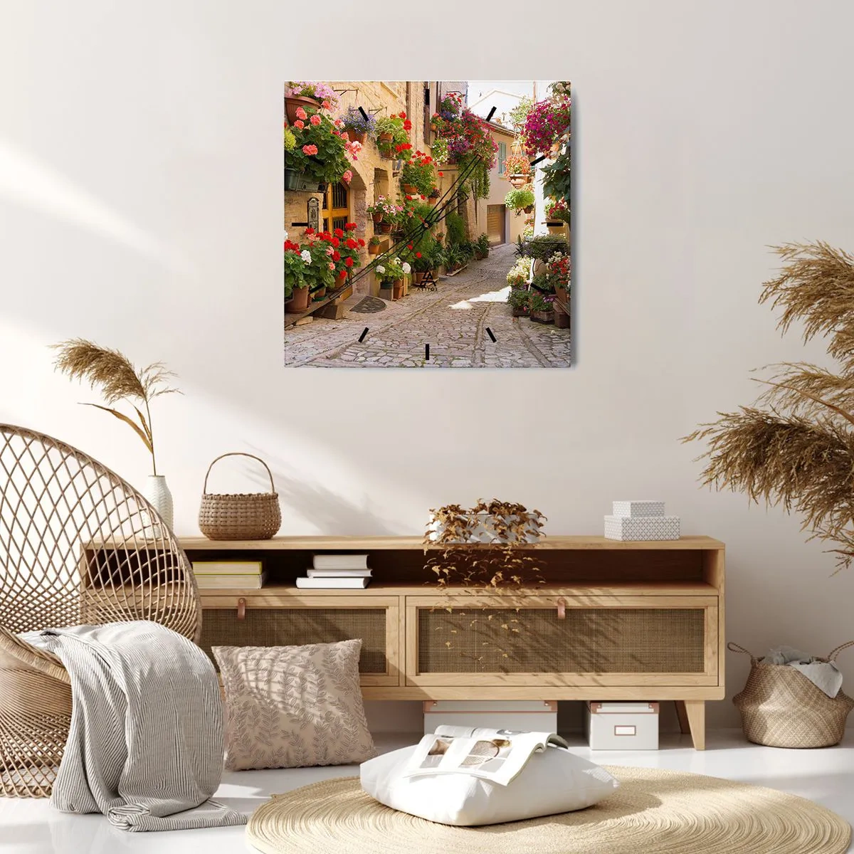 Wanduhr - Glasuhr - In der Flut Blumen - 40x40 cm