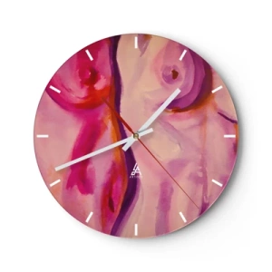 Wanduhr - Glasuhr - Künstlerische abstrakte Formen in Rosa- und Rottönen - 30x30cm - Ode an die Weiblichkeit - Moderne Wanddekoration für Wohnzimmer, Küche und Schlafzimmer ARTTOR