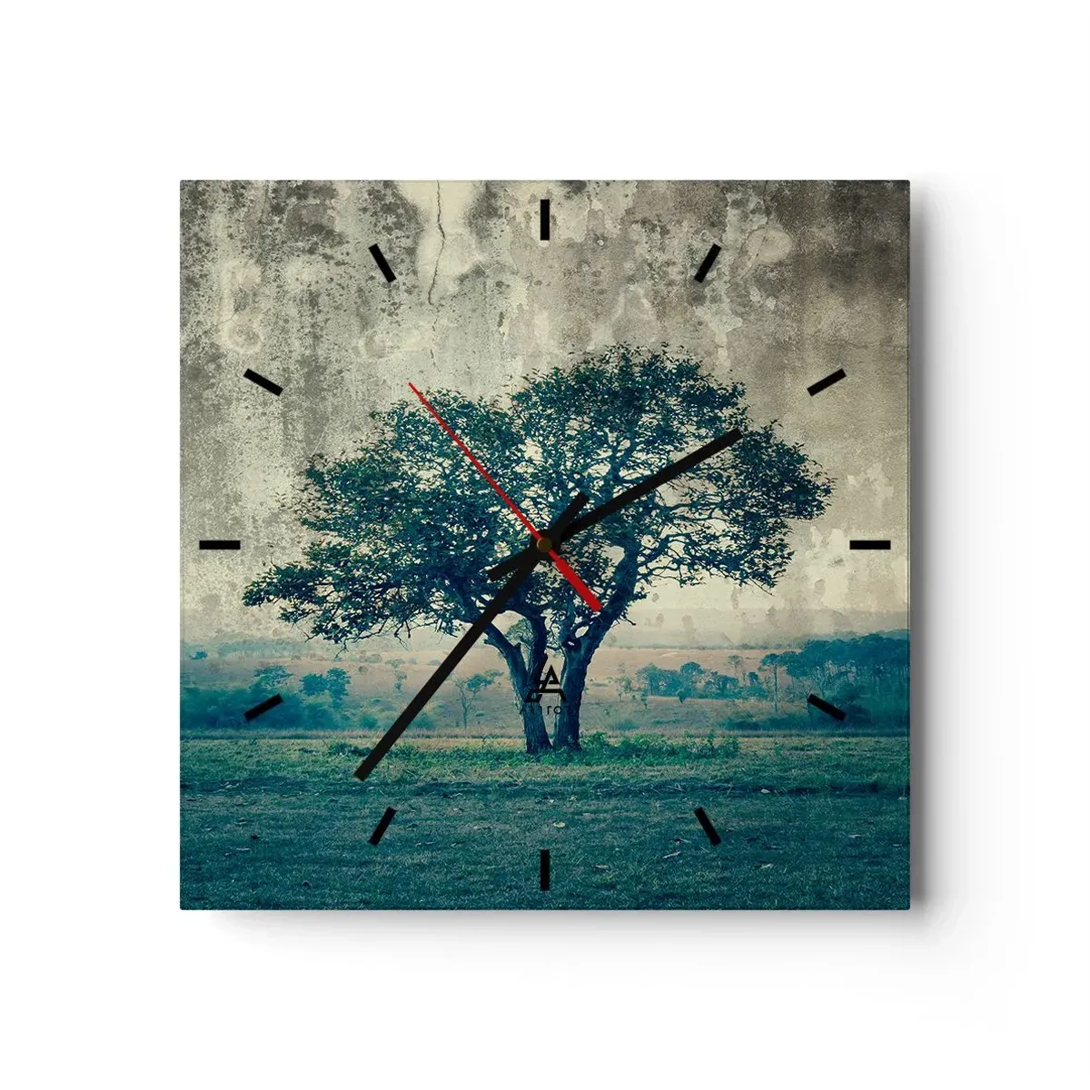 Wanduhr - Glasuhr - Ein Apfelbaum auf blauem Feld? - 40x40 cm