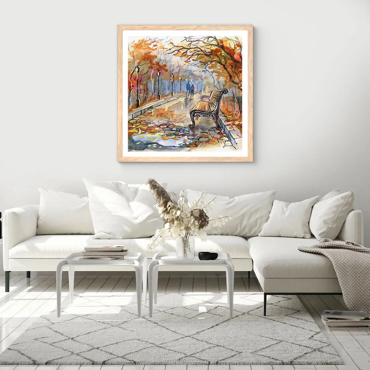 Poster in einem Rahmen aus heller Eiche - Gemeinsam im Herbst wandern - 60x60 cm
