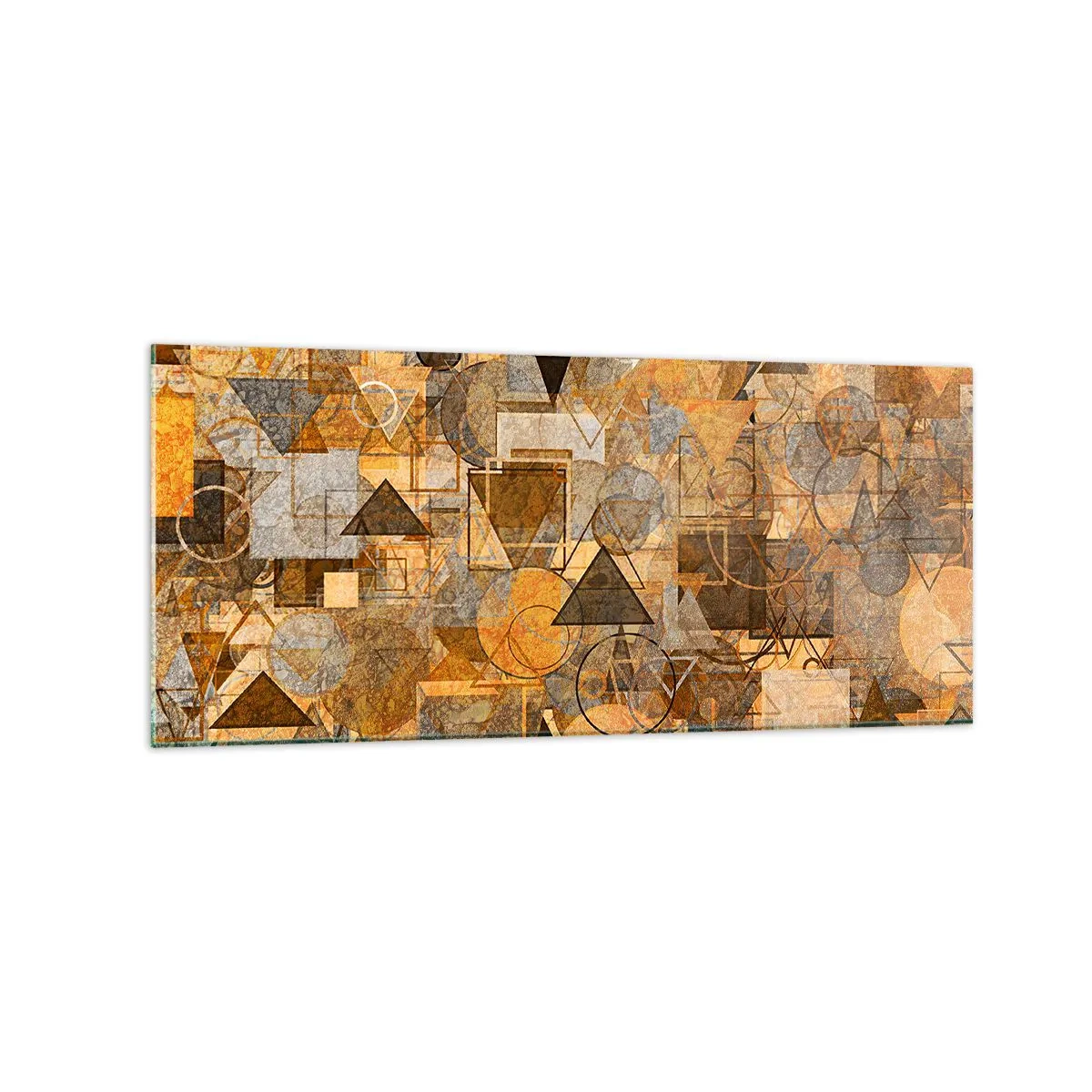 Glasbild - Bild auf glas - Abstrakte geometrische Muster in Goldtönen - 120x50cm - Die Welt in Form - Moderne Wanddekoration für Wohnzimmer und Schlafzimmer ARTTOR