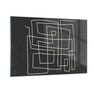 Glasbild - Bild auf glas - Geometrische Abstraktion mit weißen Linien auf schwarzem Hintergrund - 120x80cm - Nicht so einfach - Moderne Wanddekoration für Wohnzimmer und Schlafzimmer ARTTOR