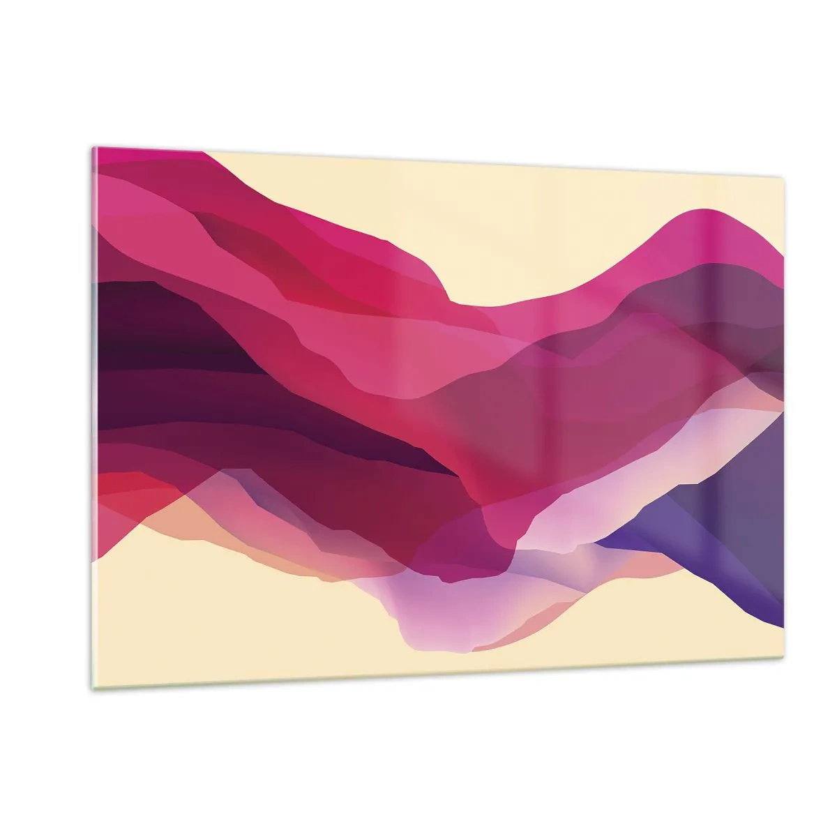 Glasbild - Bild auf glas - Abstrakte Wellen in Lila- und Rosatönen auf hellem Hintergrund - 120x80cm - Lila Wellen - Moderne Wanddekoration für Wohnzimmer und Schlafzimmer ARTTOR