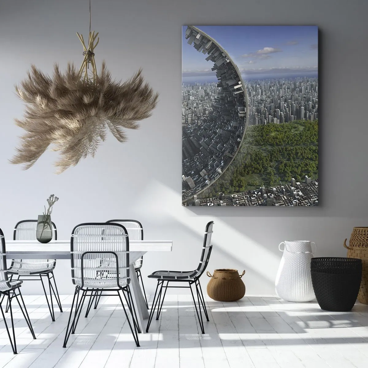 Bild auf Leinwand - Leinwandbild - Eine dynamische Stadt mit einem surrealen Twist - 80x120cm - Die Natur ist ewig - Moderne Wanddekoration für Wohnzimmer und Schlafzimmer ARTTOR