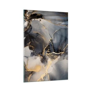 Glasbild - Bild auf glas - Abstraktes Gold und Grau auf Leinwand - 80x120cm - Leben aus Stein - Moderne Wanddekoration für Wohnzimmer und Schlafzimmer ARTTOR