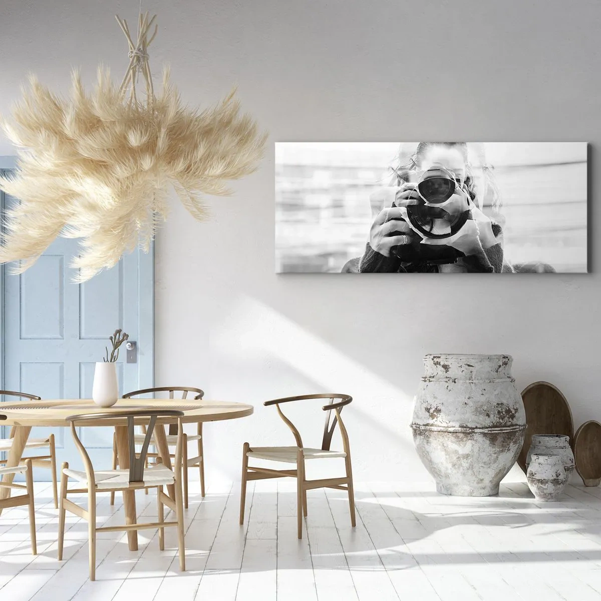 Bild auf Leinwand - Leinwandbild - Schwarz-Weiß-Doppelbelichtungsporträt eines Fotografen - 140x50cm - Schöpfer und Material - Moderne Wanddekoration für Wohnzimmer und Schlafzimmer ARTTOR
