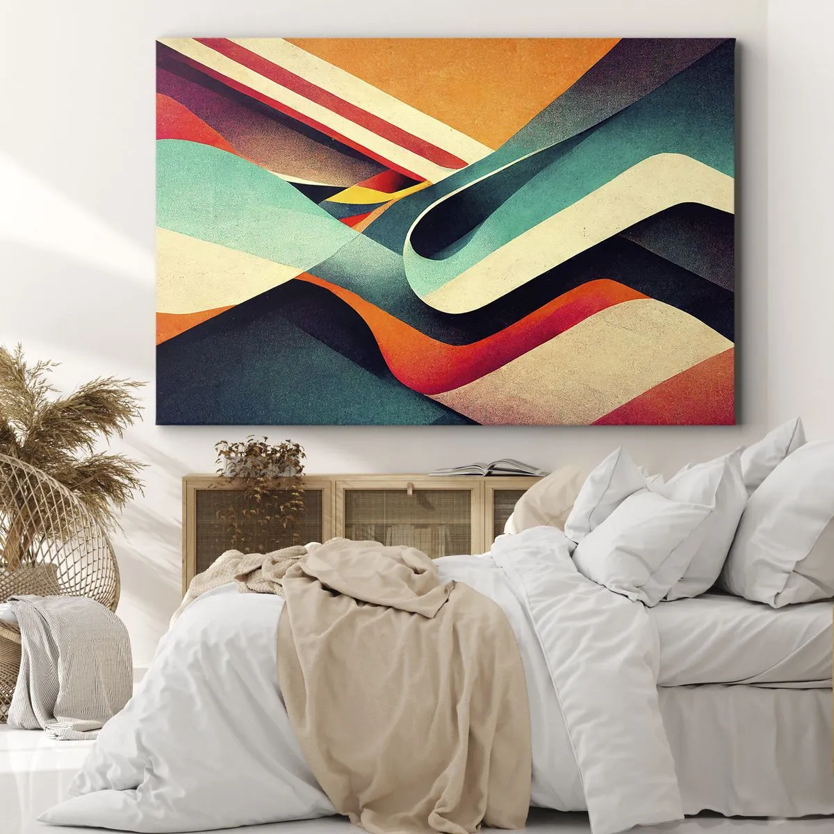 Bild auf Leinwand - Leinwandbild - Bunte abstrakte Wellen in einer dynamischen Komposition - 100x70cm - Intensive Komposition - Moderne Wanddekoration für Wohnzimmer und Schlafzimmer ARTTOR