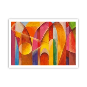 Poster - Eine abstrakte Komposition voller farbenfroher geometrischer Formen. - 100x70cm - Kathedrale der Sonne - Moderne Wanddekoration für Wohnzimmer und Schlafzimmer ARTTOR