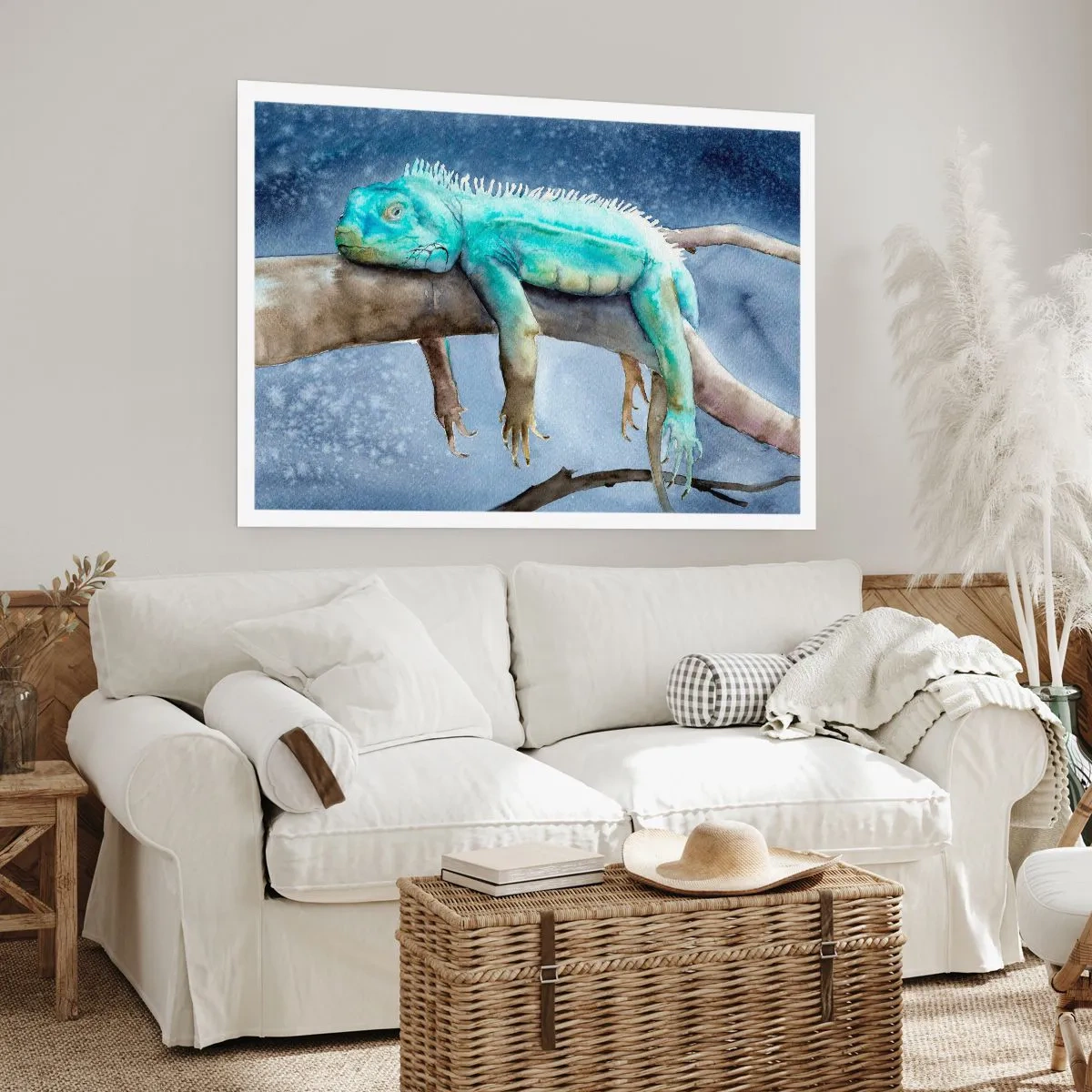 Poster - Blauer Leguan ruht auf einem Ast - 100x70cm - Es ist gut! - Moderne Wanddekoration für Wohnzimmer und Schlafzimmer ARTTOR