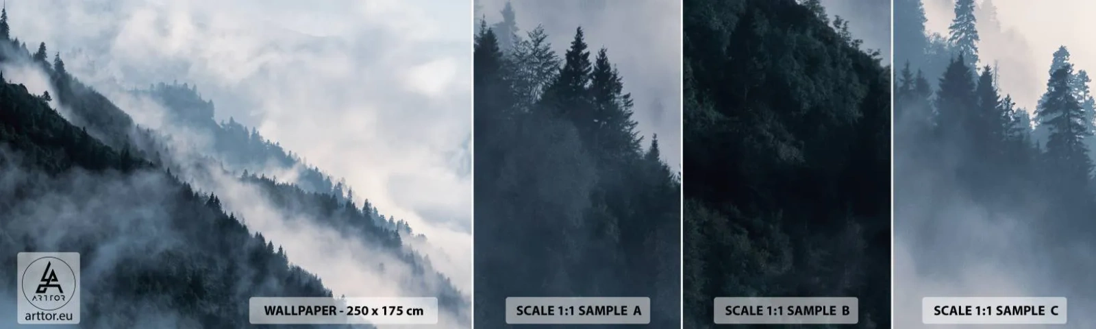 Fototapeten Muster Selbstklebend Deluxe Sticker - Mystik der Berge - Landschaft, Berge, Wald - 100x30 cm