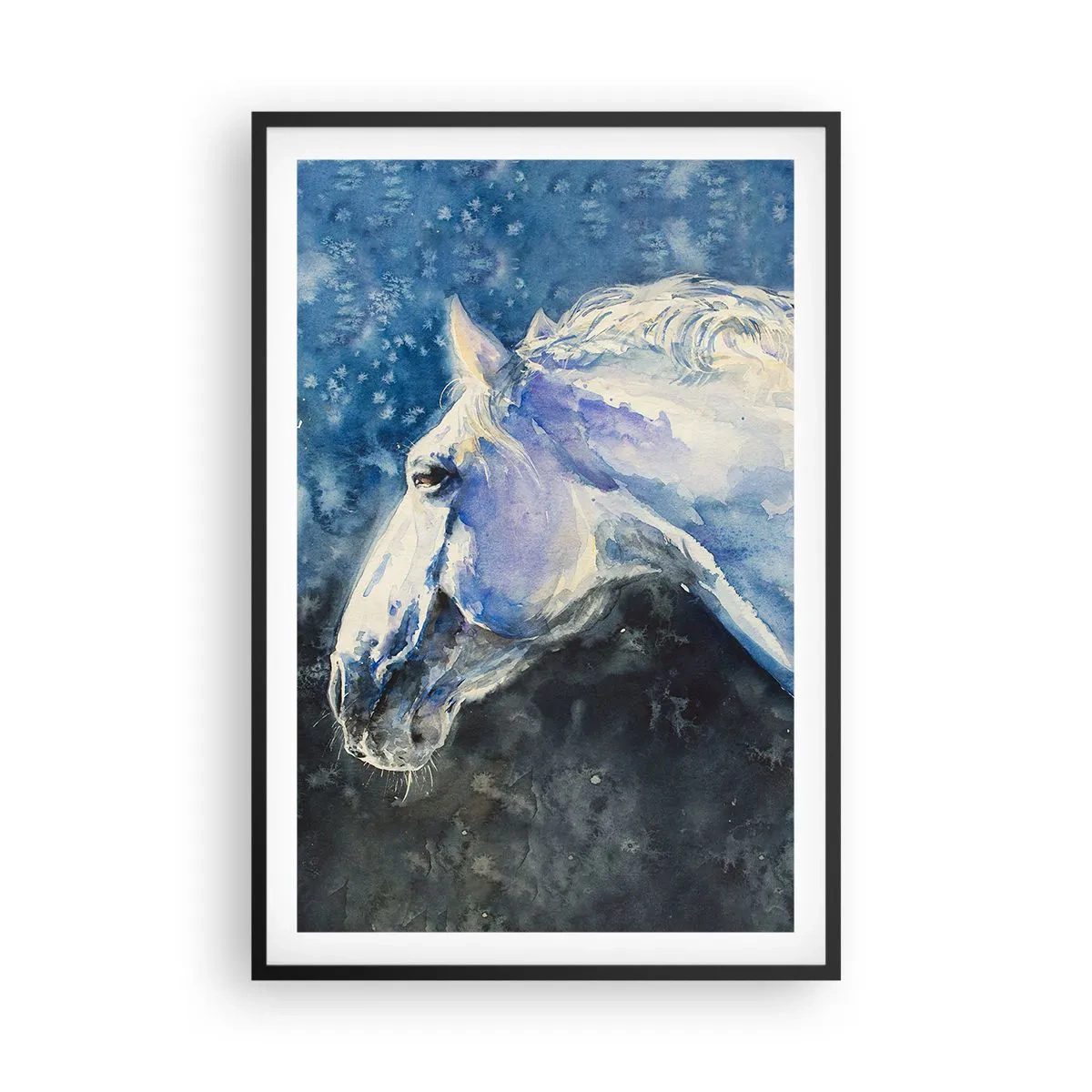 Poster in einem schwarzem Rahmen - Porträt in blauem Glanz - 61x91 cm