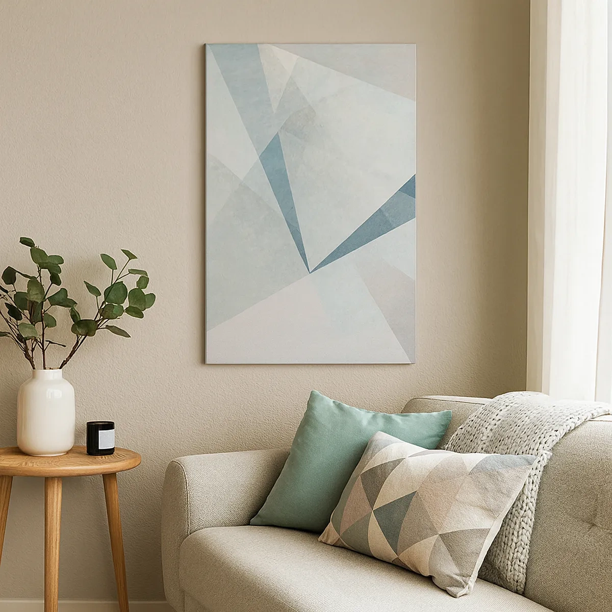 Bild auf Leinwand - Leinwandbild - Geometrische Formen in Pastelltönen von Blau und Grau - 50x70cm - Einfach aber dynamisch - Moderne Wanddekoration für Wohnzimmer und Schlafzimmer ARTTOR