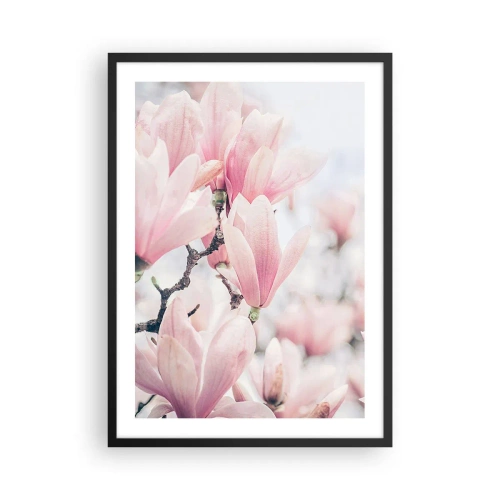 Poster in einem schwarzem Rahmen - Rosa Magnolien in einer dezenten Frühlingskulisse - 50x70cm - Das Ideal der Subtilität - Moderne Wanddekoration für Wohnzimmer und Schlafzimmer ARTTOR