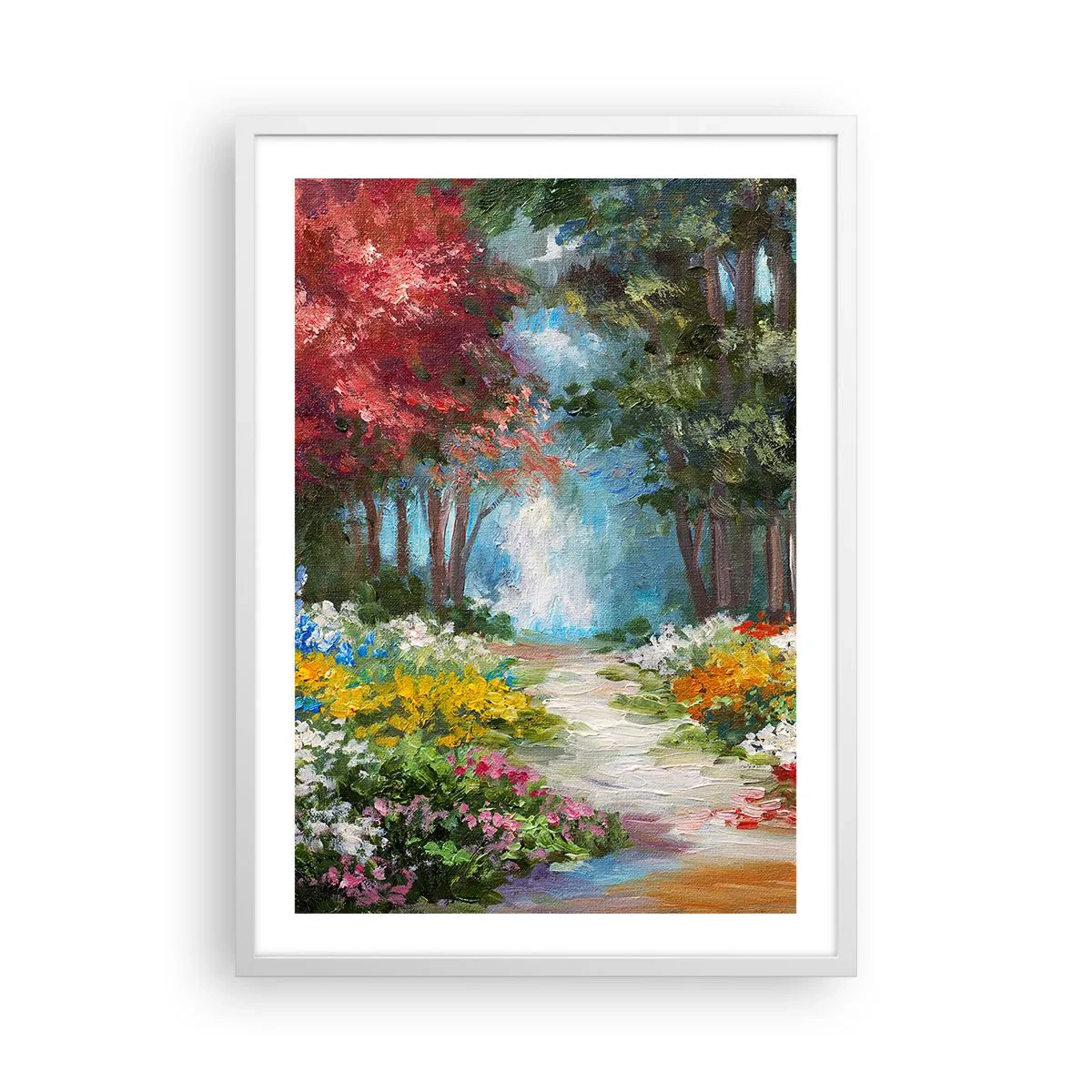 Poster in einem weißen Rahmen - Waldgarten, Blumenwald - 50x70 cm