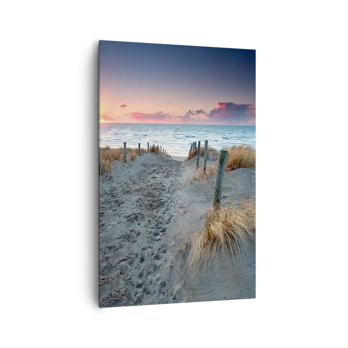 Bild auf Leinwand - Leinwandbild - Weg zum Strand bei Sonnenuntergang - 80x120cm - Du hast einen Regenbogen aus strahlendem Licht verschüttet ... - Moderne Wanddekoration für Wohnzimmer und Schlafzimmer ARTTOR