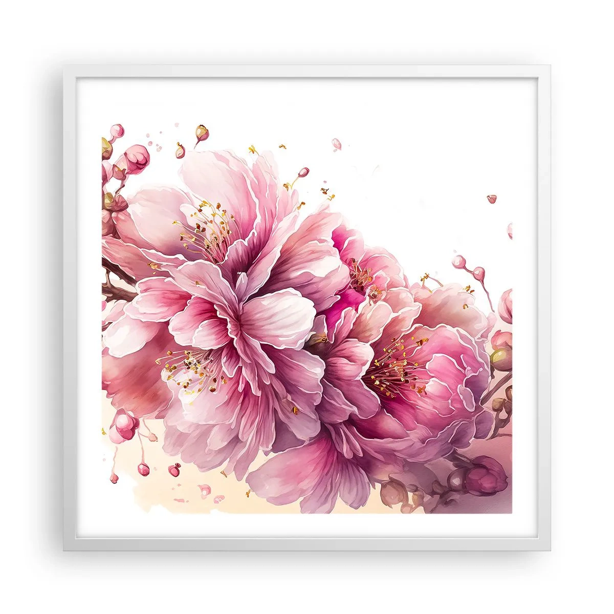 Poster in einem weißen Rahmen - Kirschblütenblüte - 60x60 cm