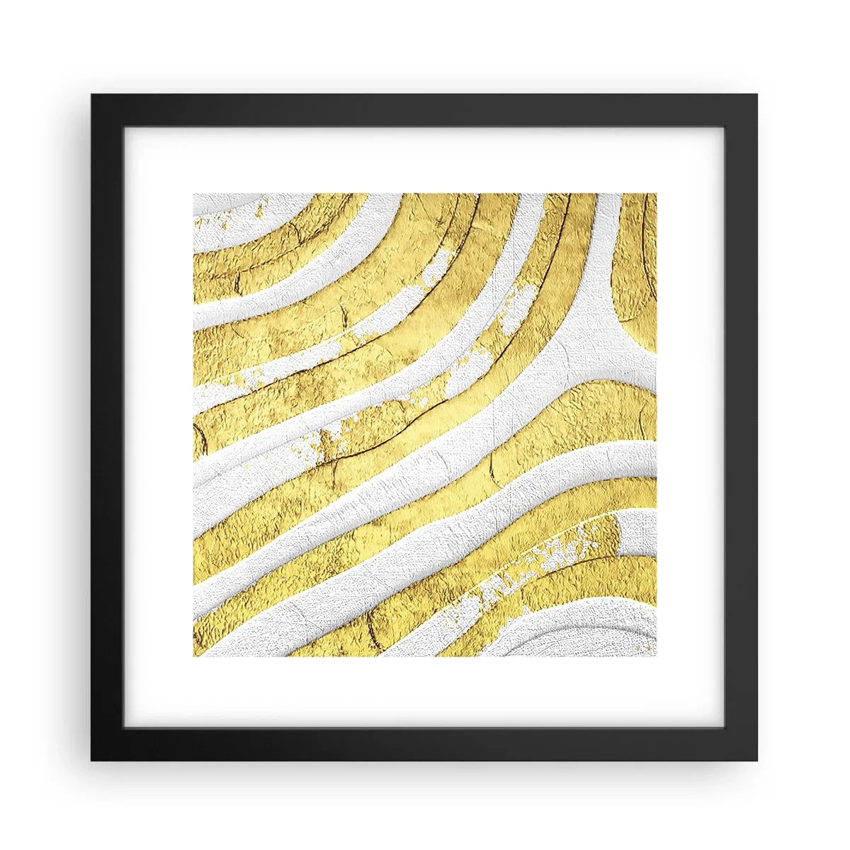 Poster in einem schwarzem Rahmen - Komposition in Weiß und Gold - 30x30 cm