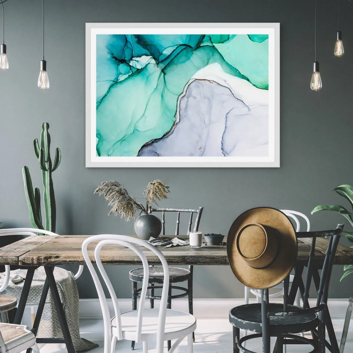 Poster in einem weißen Rahmen - Eine Studie in Türkis - 100x70 cm