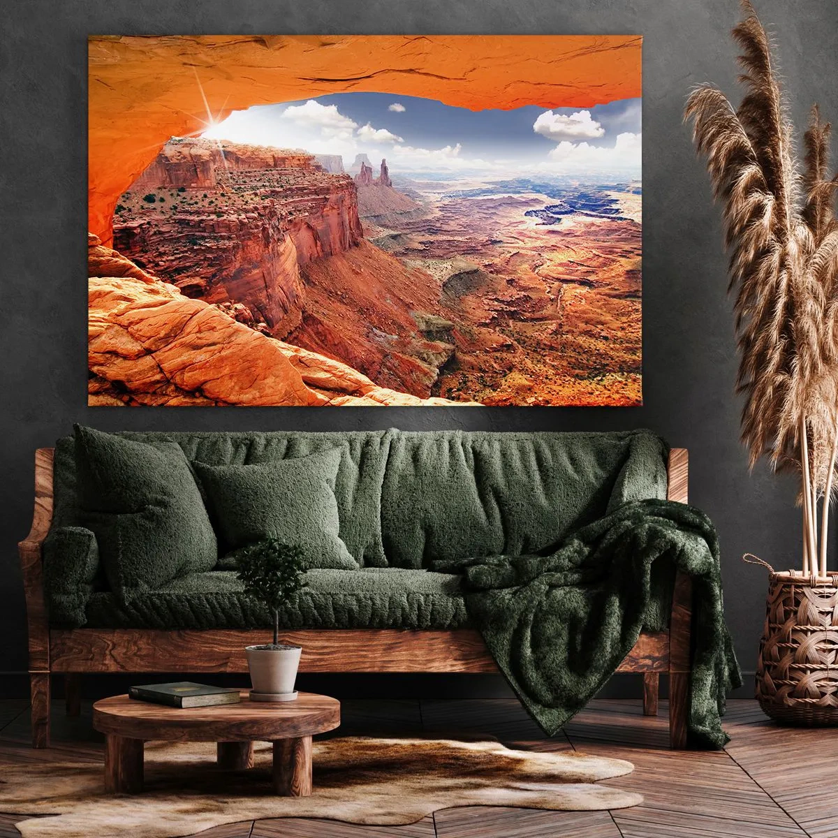 Bild auf Leinwand - Leinwandbild - Canyon durch ein Felsfenster mit warmen Felstönen gesehen - 120x80cm - Von der Natur selbst geschnitzt - Moderne Wanddekoration für Wohnzimmer und Schlafzimmer ARTTOR