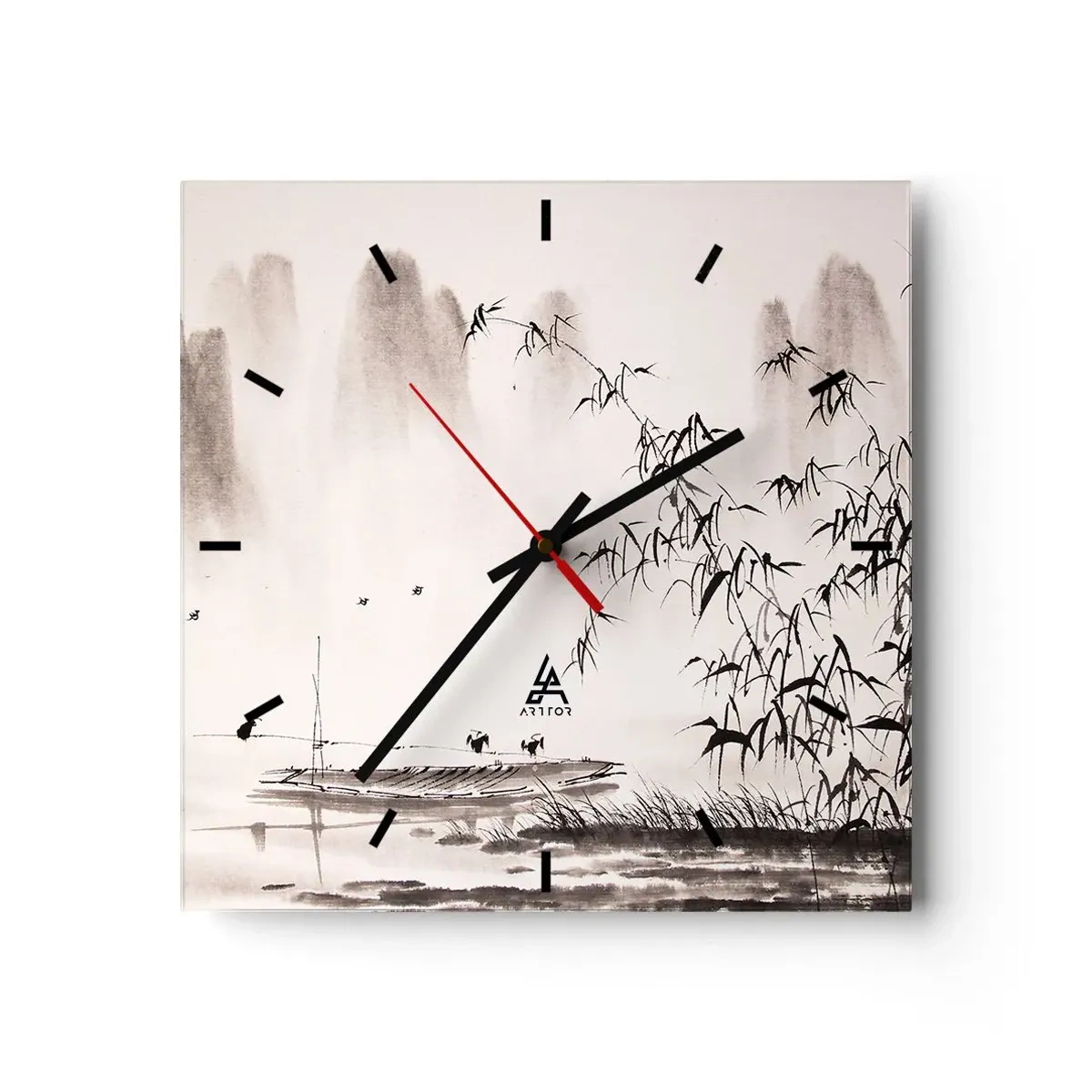 Wanduhr - Glasuhr - Die Stille der Reisfelder - 40x40 cm