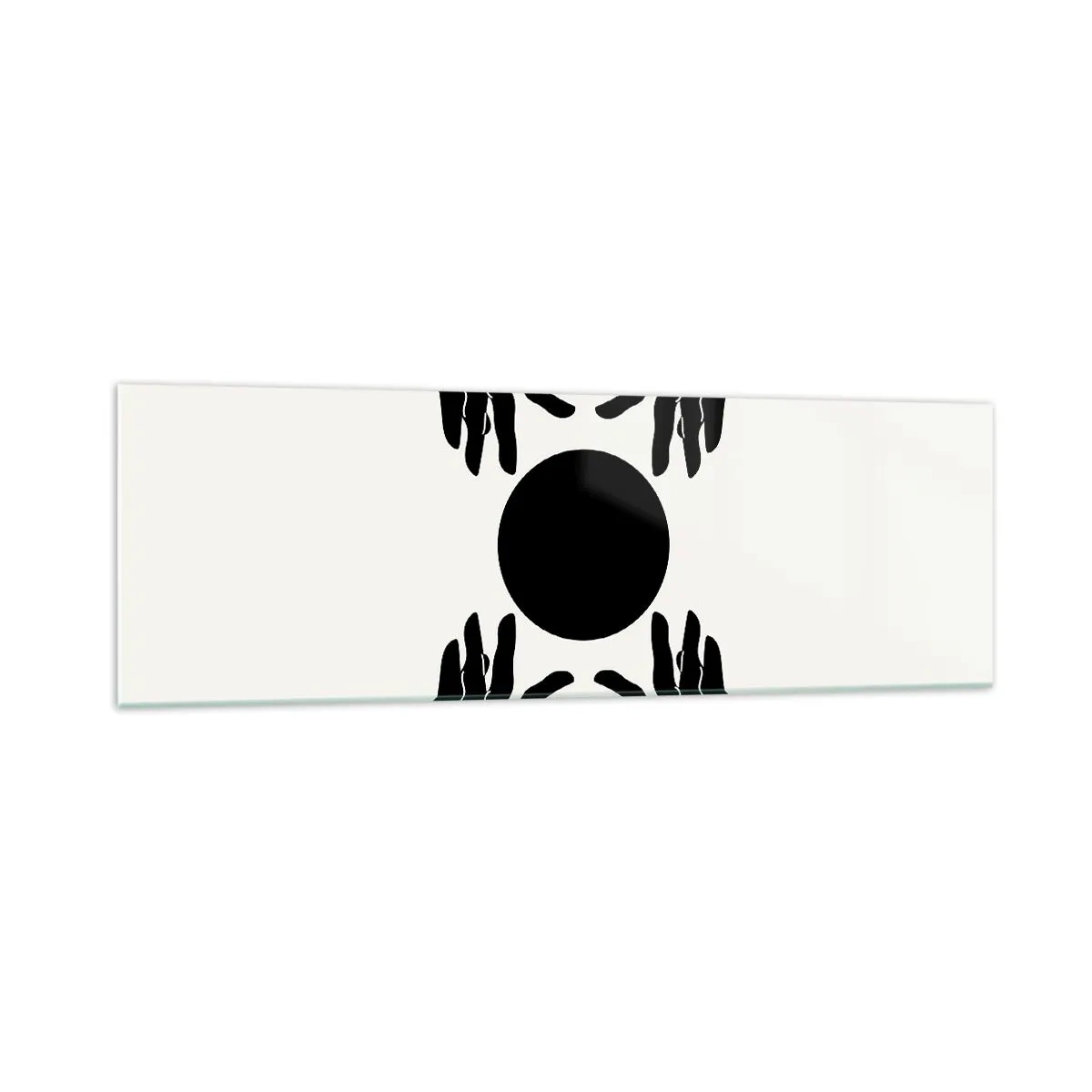 Glasbild - Bild auf glas - Schwarze Hände in einer symmetrischen Komposition mit einer Kugel - 160x50cm - Geheimes Zeichen - Moderne Wanddekoration für Wohnzimmer und Schlafzimmer ARTTOR