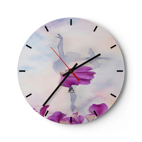 Wanduhr - Glasuhr - Silhouette einer Ballerina mit Blumen in Pastellfarben - 30x30cm - Zart wie eine Blume - Moderne Wanddekoration für Wohnzimmer, Küche und Schlafzimmer ARTTOR