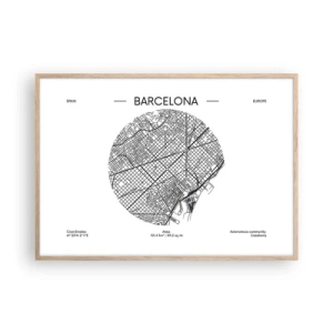 Poster in einem Rahmen aus heller Eiche - Anatomie von Barcelona - 100x70 cm