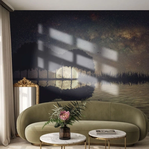 Fototapete Premium Canvas - Nacht am Ende der Welt - Landschaft, See, Mond - 200x140 cm