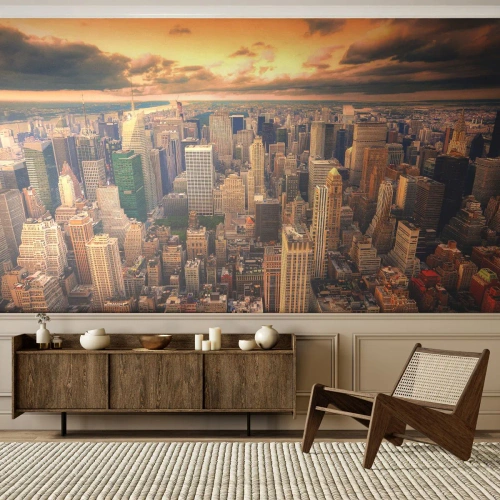 Fototapete Premium Sand - Vergoldete Metropole - Stadt, New York, Die Architektur - 350x256 cm