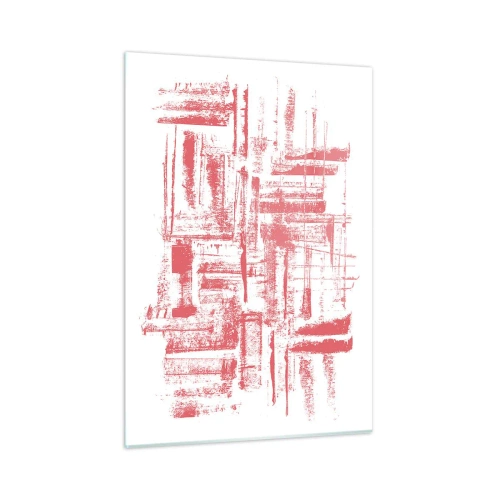 Glasbild - Bild auf glas - Eine abstrakte Komposition in Rot, die an die Umrisse städtischer Architektur erinnert. - 50x70cm - Die rote Stadt - Moderne Wanddekoration für Wohnzimmer und Schlafzimmer ARTTOR